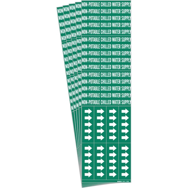 NON-POTABLE CHILLED WATER SUP Pipe Marker Sty 3C Arrows WT on GN 3 per Card 5PK